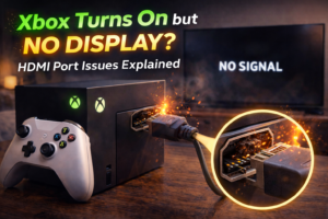 Xbox turns on but no display on TV due to damaged HDMI port requiring professional repair