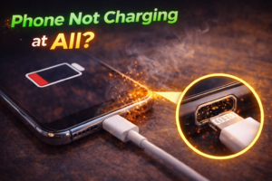 iPhone not charging due to damaged charging port being inspected for repair