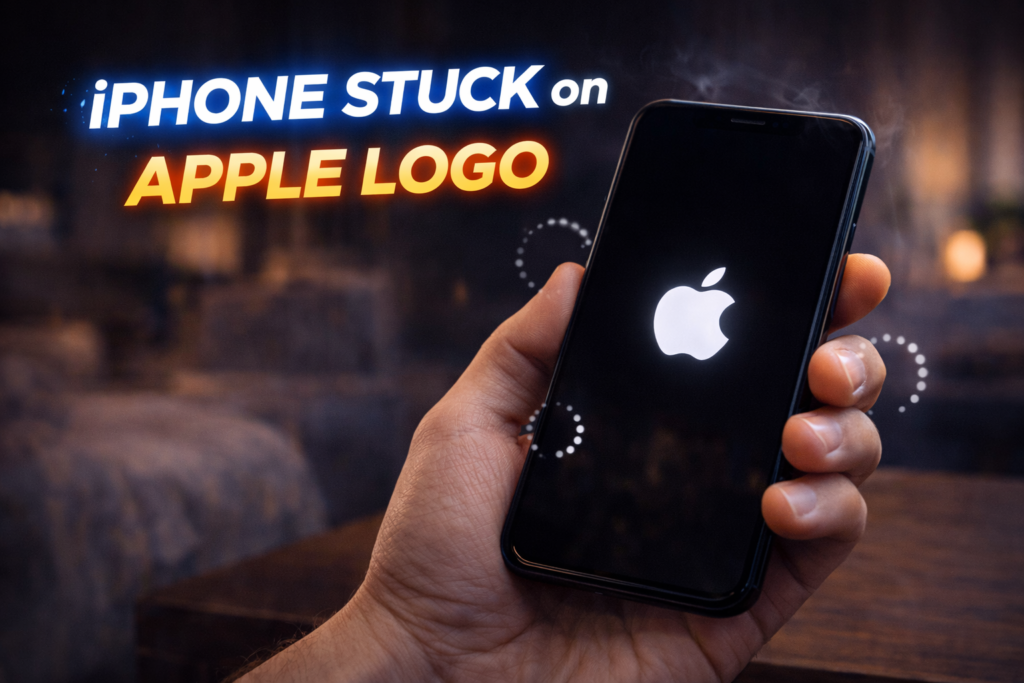 iPhone stuck on Apple logo during startup, indicating software or system failure